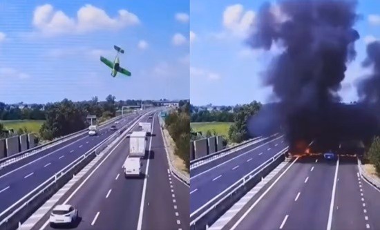 Tragedia en el norte de Italia: un avión ligero se estrelló sobre una autopista y causó dos muertes