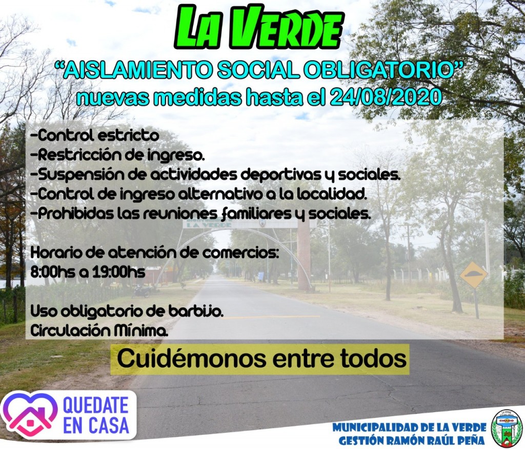Aislamiento social obligatorio en La Verde: con estrictos controles y restricción de ingreso, entre otras medidas