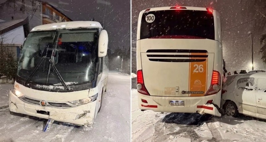Bariloche: un colectivo que llevaba 48 estudiantes derrap&oacute; en una calle congelada y choc&oacute; siete autos