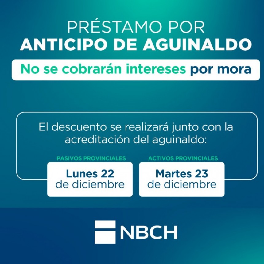 Nuevo Banco del Chaco descontará el 22 y 23 los anticipos de aguinaldo