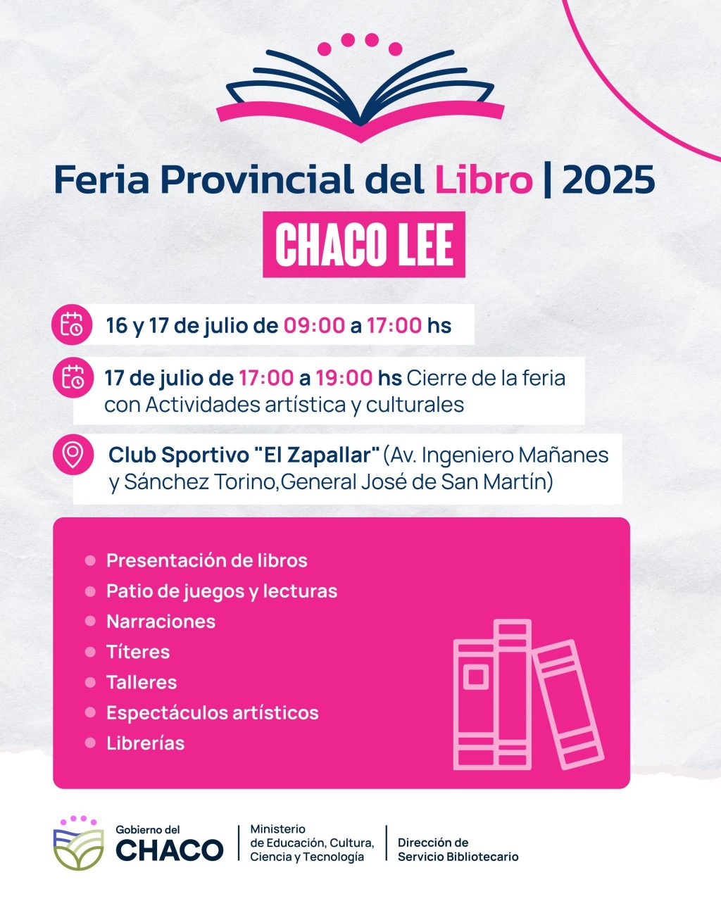 Chaco Lee: la Feria Provincial del Libro 2025 desplegará cultura y lectura en tres ciudades